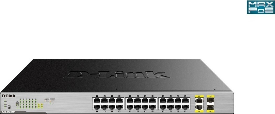 D-Link DGS-1026MP Unmanaged L2 PoE Switch με 24 Θύρες Gigabit (1Gbps) Ethernet και 2 SFP Θύρες 0790069426667
